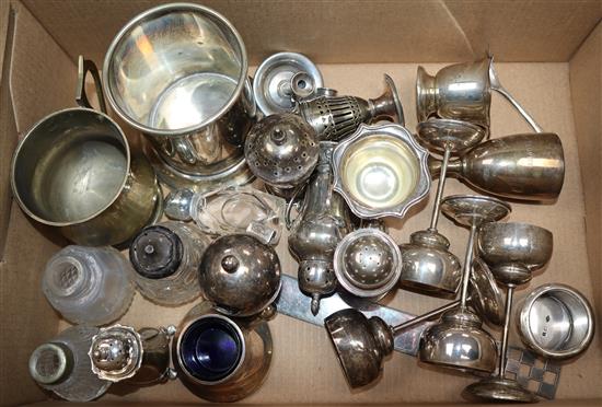 Twelve small items of assorted silver including miniature Victorian chamberstick and set of four Edwardian liqueur goblets etc.